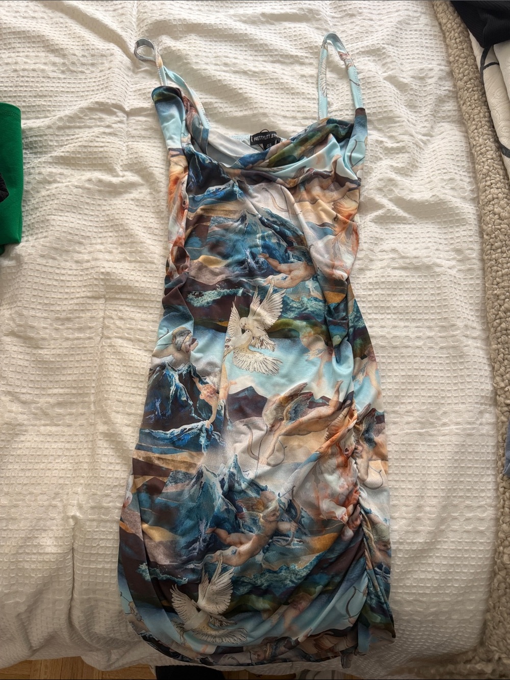 PrettyLittleThing Multi-Print Slip Dress in Light Blue and Brown Tones